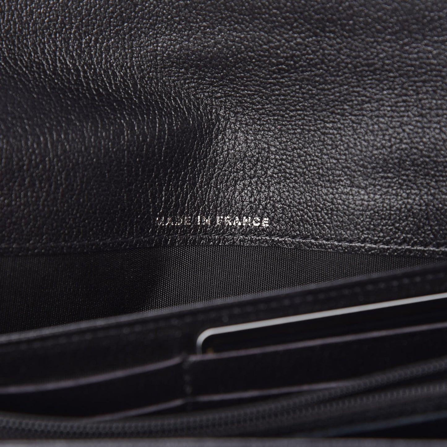 Goatskin Camellia Embossed Flap Wallet Black