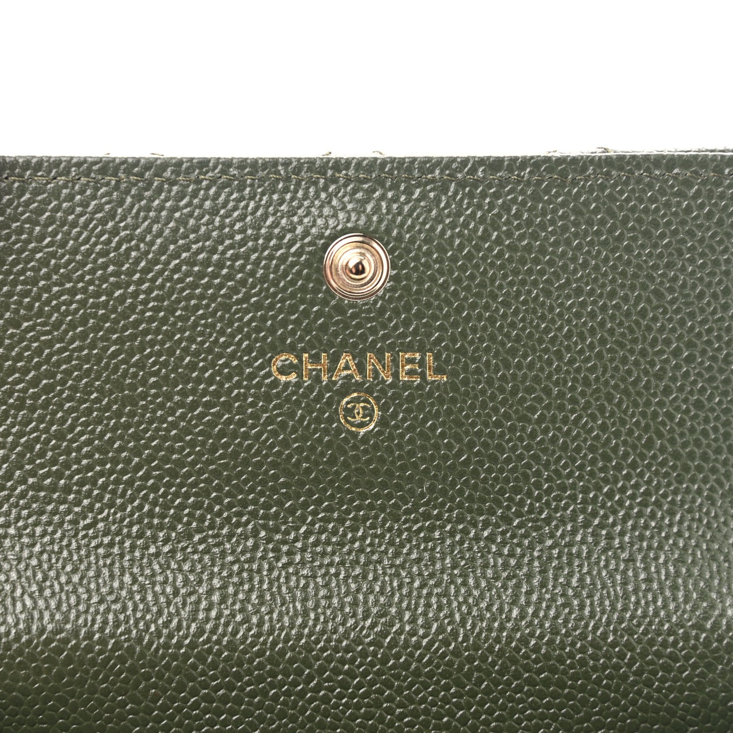 Caviar Quilted Chain CC Flap Card Holder Khaki