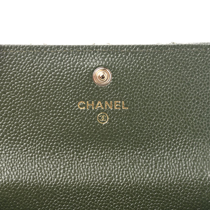 Chanel Caviar Quilted Chain CC Flap Card Holder Khaki 6 of 9