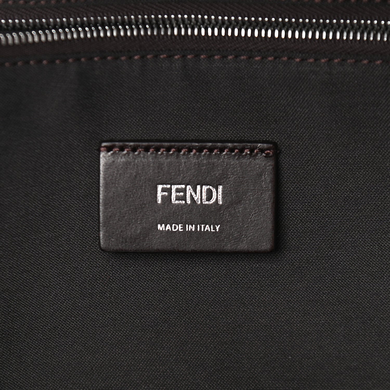 Fendi Glazed Fabric Vitello Century FF 1974 Stamp Patch Pouch Pocket Backpack Mogano Panna Black 6 of 9