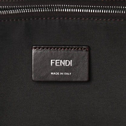 Fendi Glazed Fabric Vitello Century FF 1974 Stamp Patch Pouch Pocket Backpack Mogano Panna Black 6 of 9