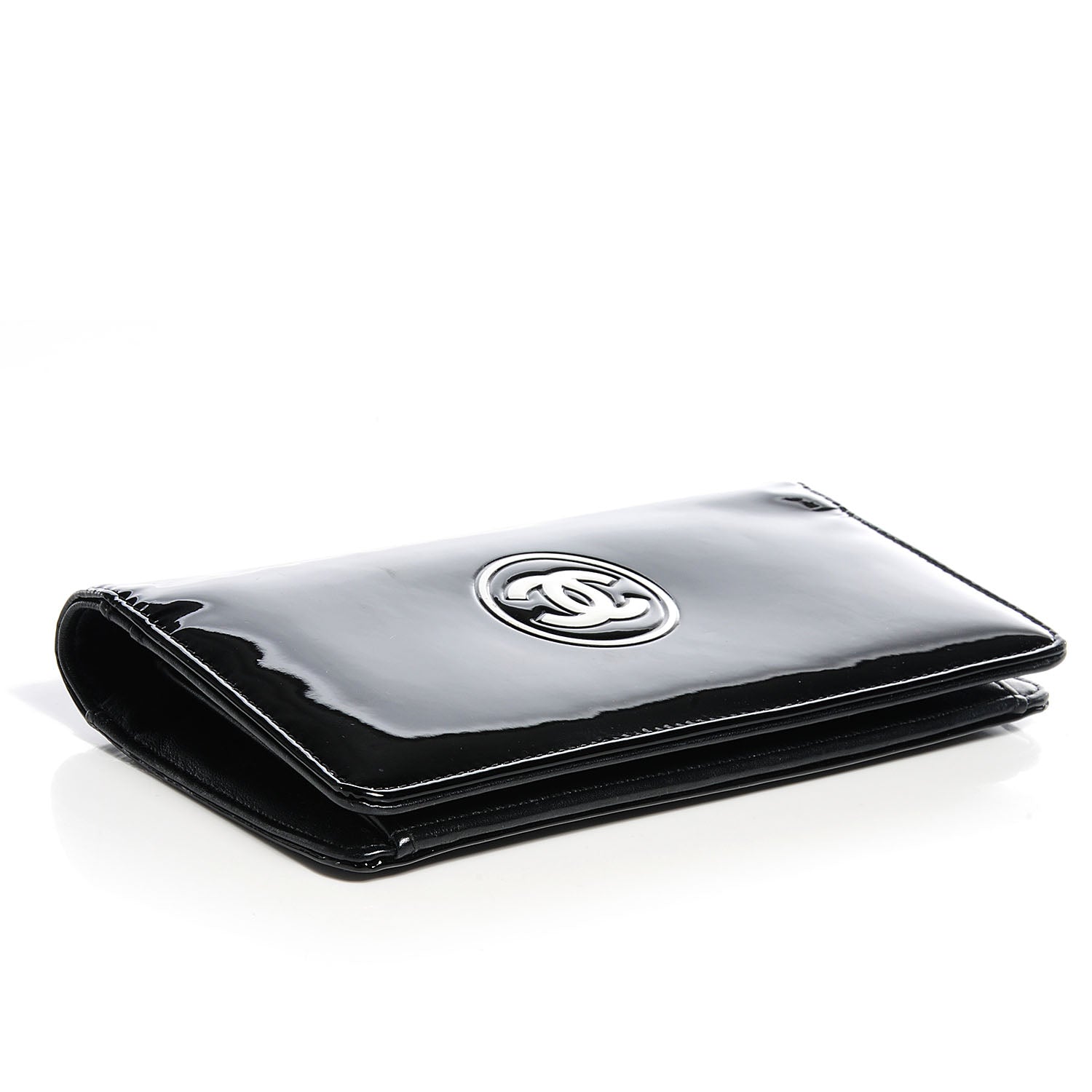 Chanel Patent CC Yen Wallet Black White 4 of 8