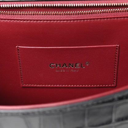 Chanel Calfskin Crocodile Embossed Fifth Avenue Maxi Flap Top Handle Bag Dark Grey 7 of 12