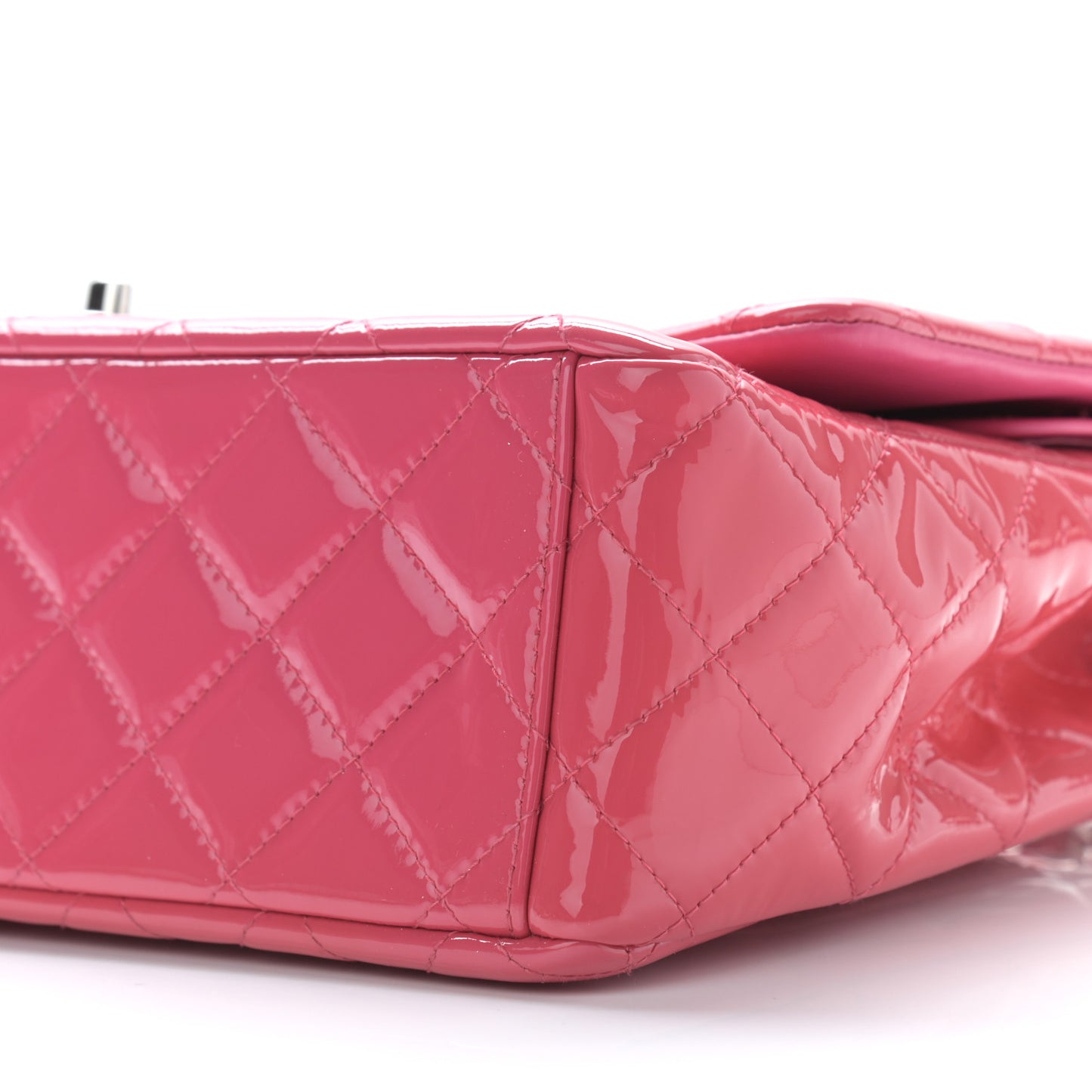 Patent Calfskin Quilted Maxi Double Flap Fuchsia