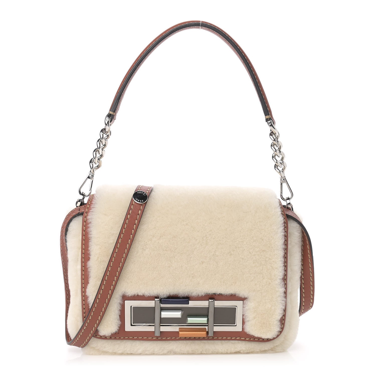 Fendi Shearling Vitello Dolce 3Baguette Shoulder Bag Beige 1 of 9