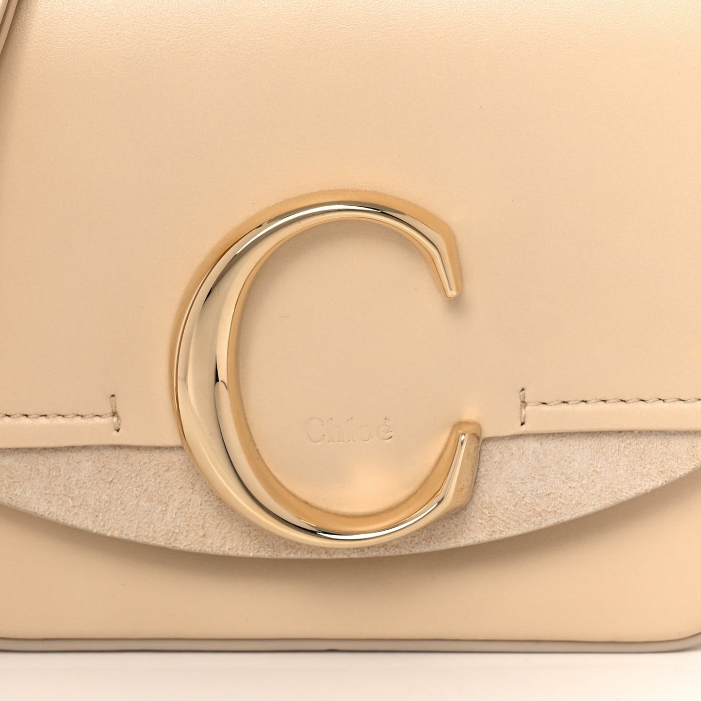 Shiny Calfskin Suede Mini C Double Carry Blondie Beige