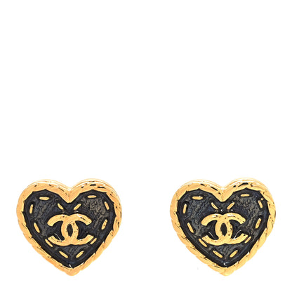 Chanel Metal Enamel CC Denim Heart Earrings Gold Blue 1 of 5