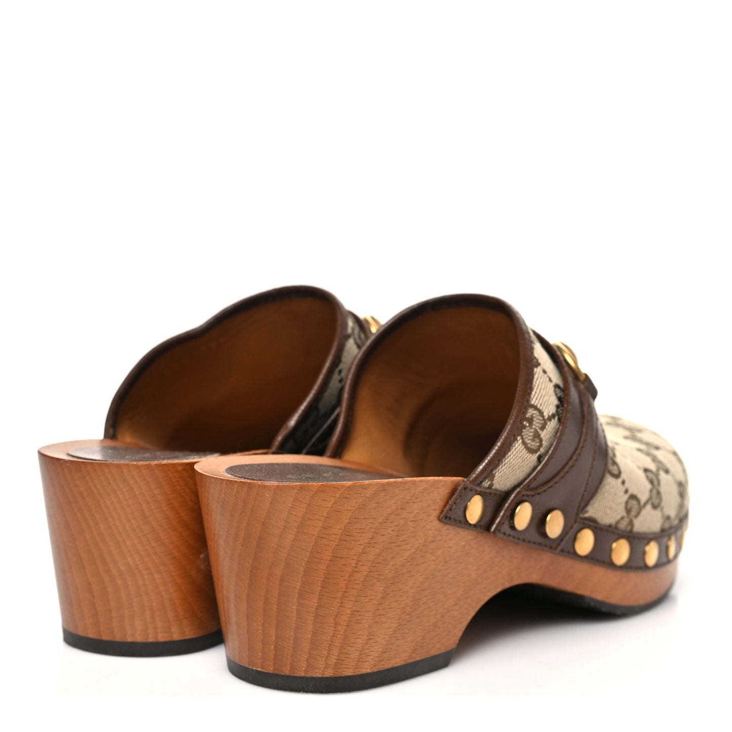 Monogram Goatskin Horsebit Clog Mules 38.5 Beige Ebony Brown Sugar