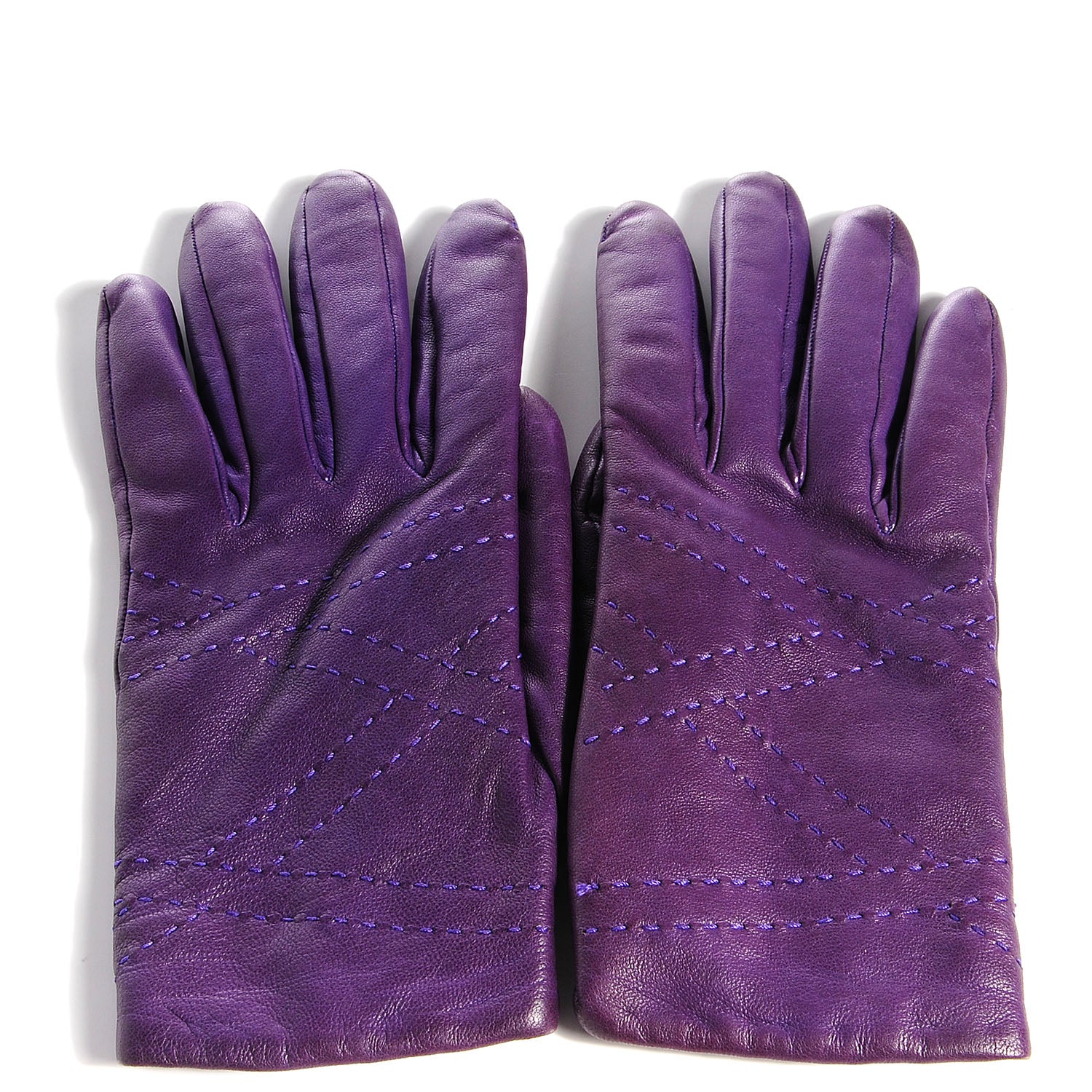 Hermes Lambskin Wool Lined Gloves 7.5 Iris 1 of 4