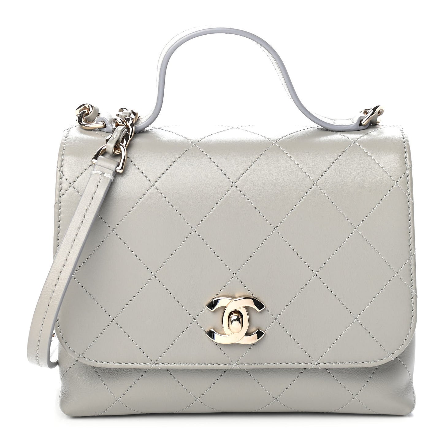 Calfskin Quilted Small Double Pocket Top Handle Flap Grey