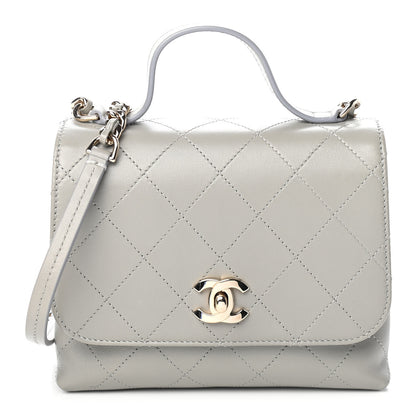 Chanel Calfskin Quilted Small Double Pocket Top Handle Flap Grey 1 of 8