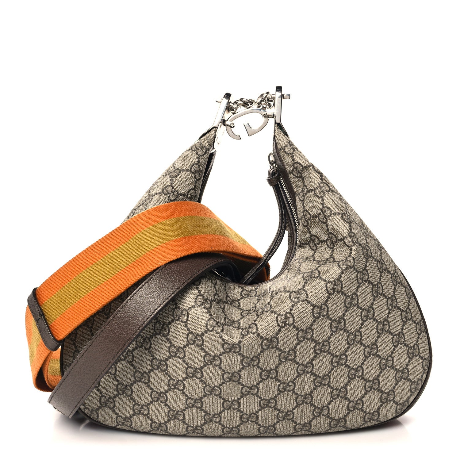 Gucci GG Supreme Monogram Textured Calfskin Web Large Attache Shoulder Bag Beige Ebony New Acero 1 of 11