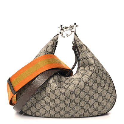 Gucci GG Supreme Monogram Textured Calfskin Web Large Attache Shoulder Bag Beige Ebony New Acero 1 of 11