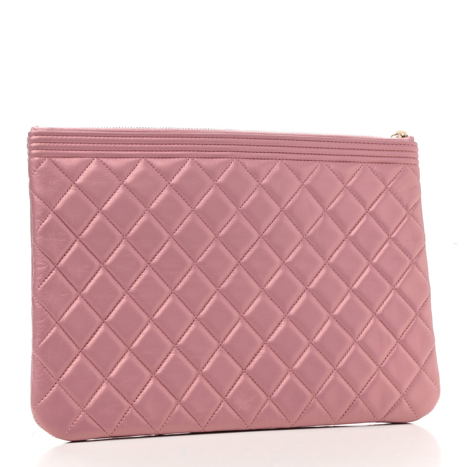 Chanel Metallic Lambskin Quilted Medium Boy Cosmetic Case Pink 3 of 7