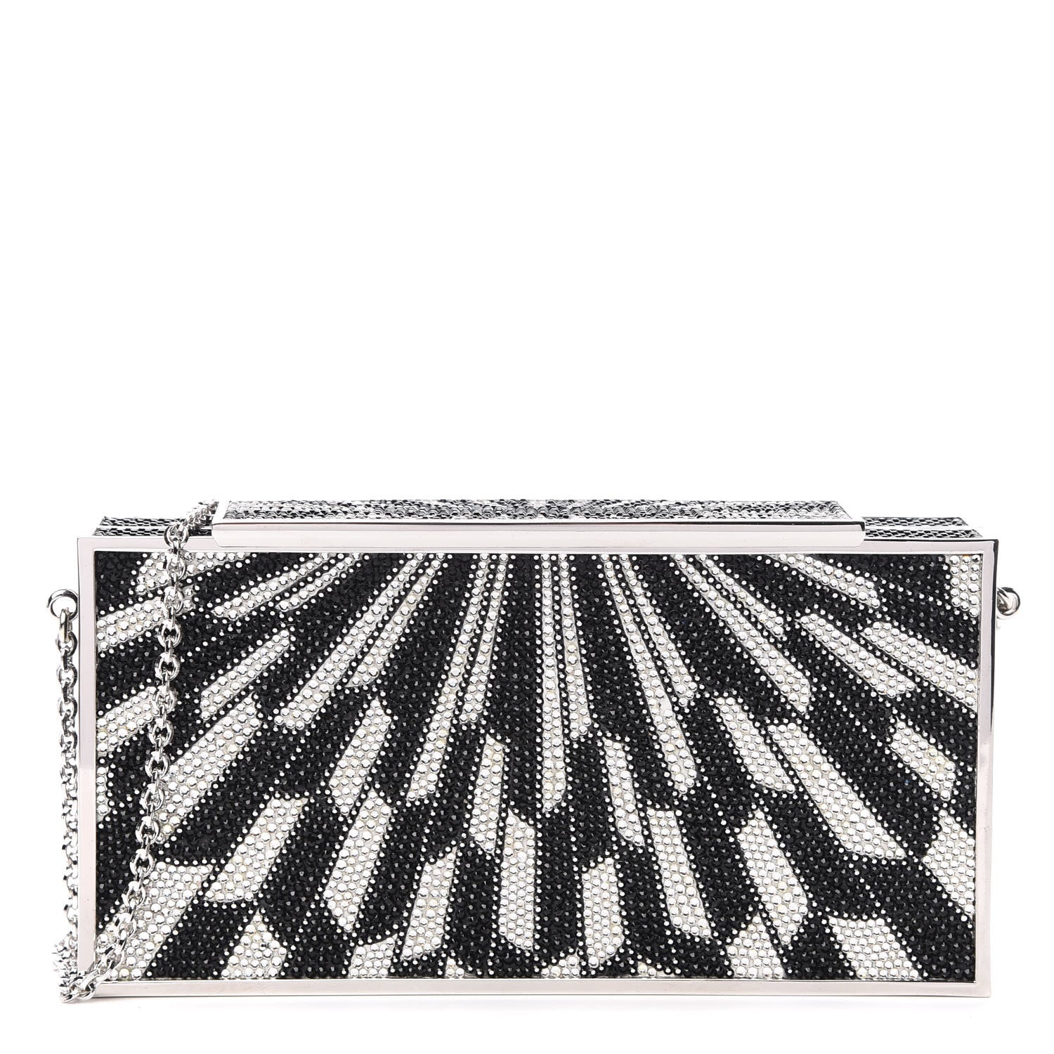 Judith Leiber Crystal Minaudiere Clutch Black Silver 1 of 10