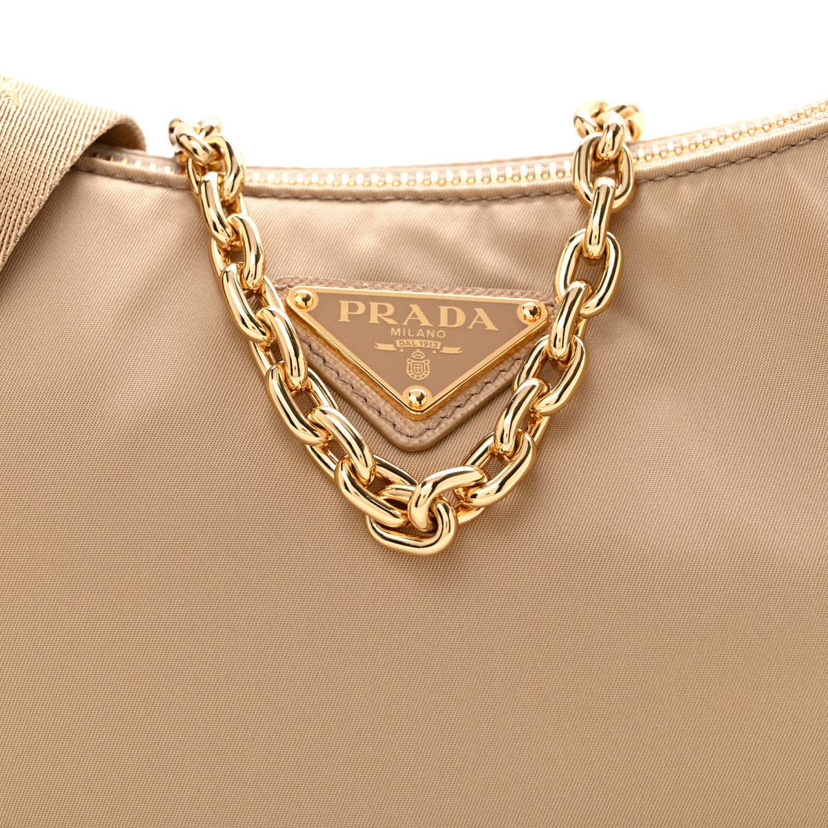 Re-Nylon Saffiano Demi-lune Shoulder Bag Cammello