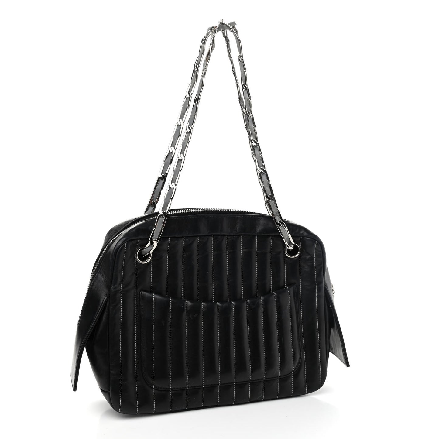Lambskin Vertical Quilted Mademoiselle Small Camera Case Black