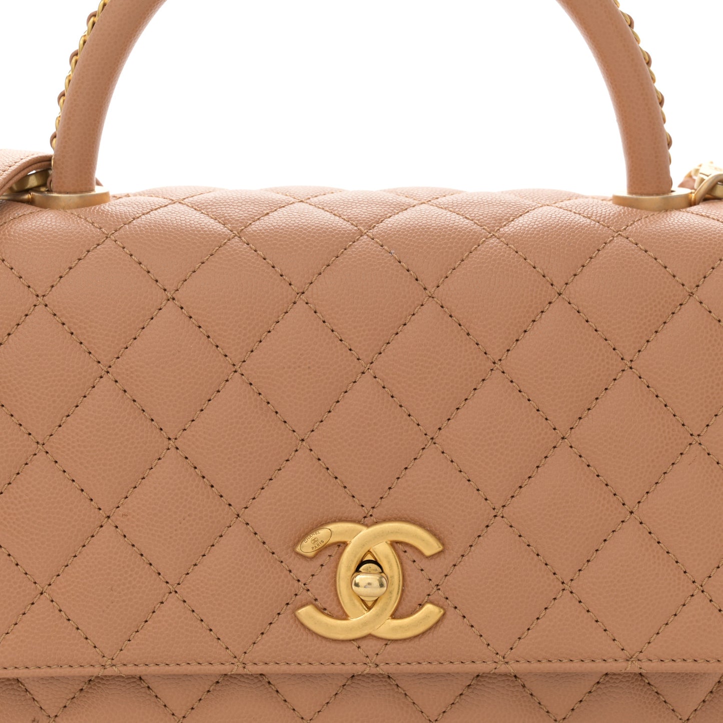 Caviar Quilted Small Coco Chain Handle Flap Brown
