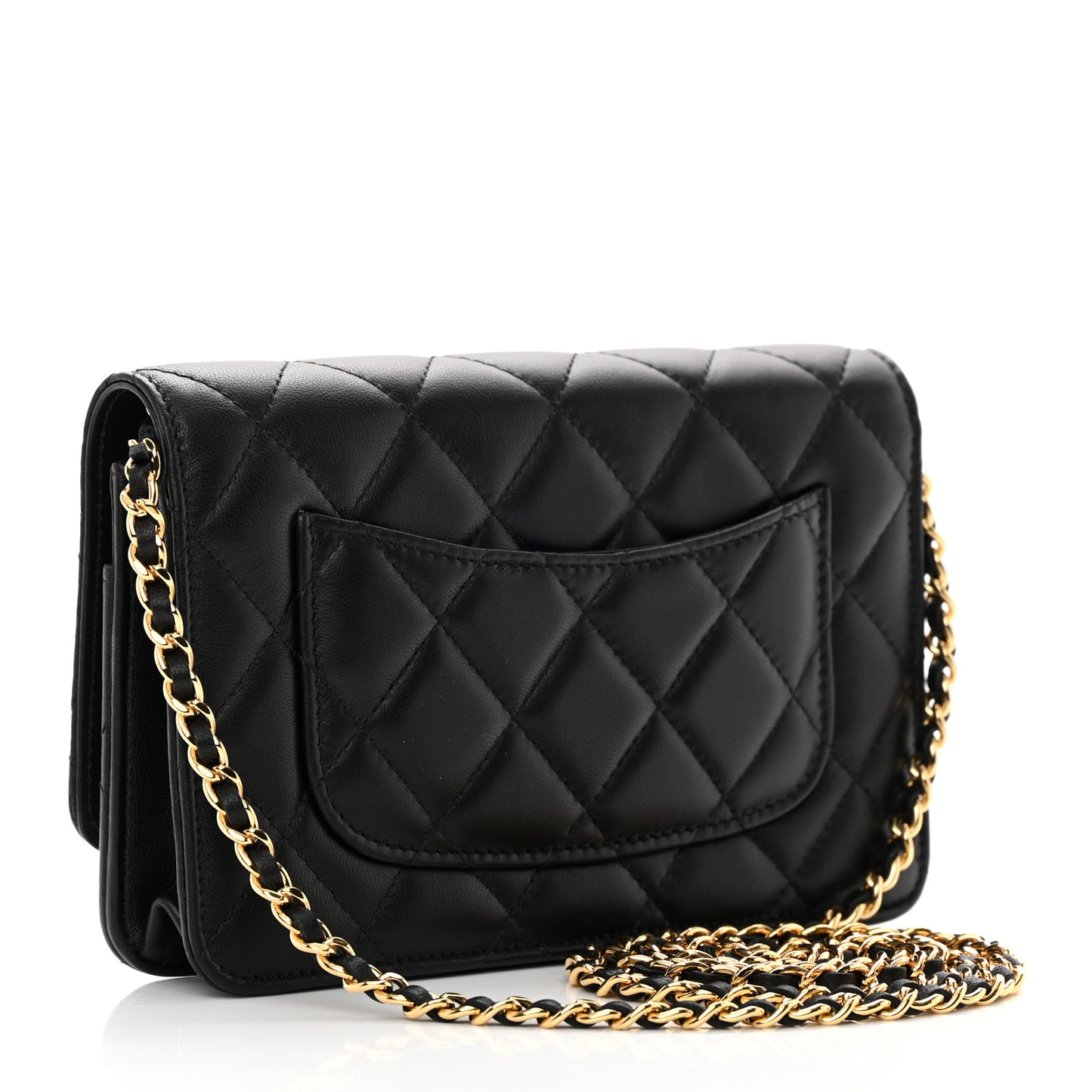 Lambskin Quilted Twisted CC Wallet On Chain WOC Black