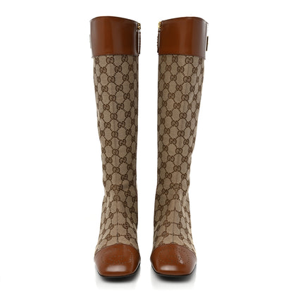 Gucci Monogram Cordovan Lux GG Knee High Boots 36 Beige Cuir 2 of 15