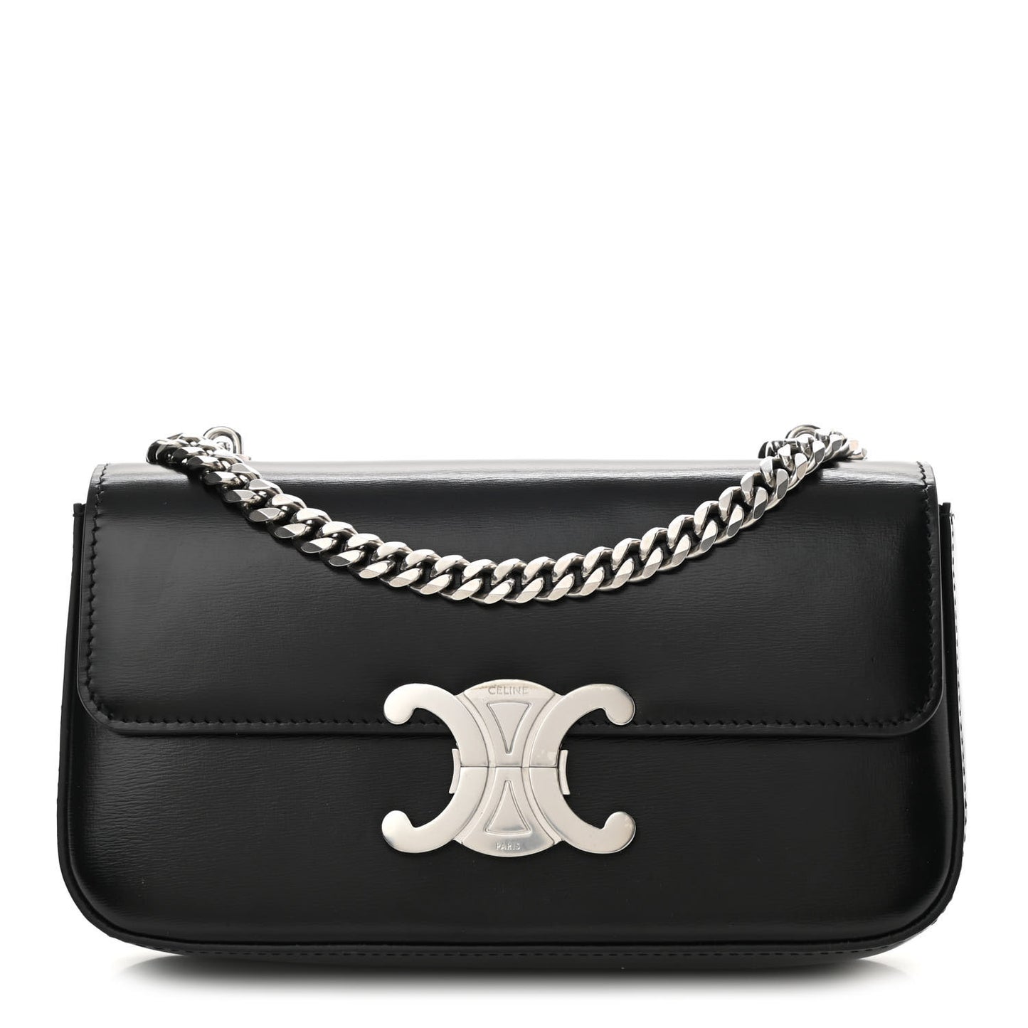 Shiny Calfskin Triomphe Chain Shoulder Bag Black