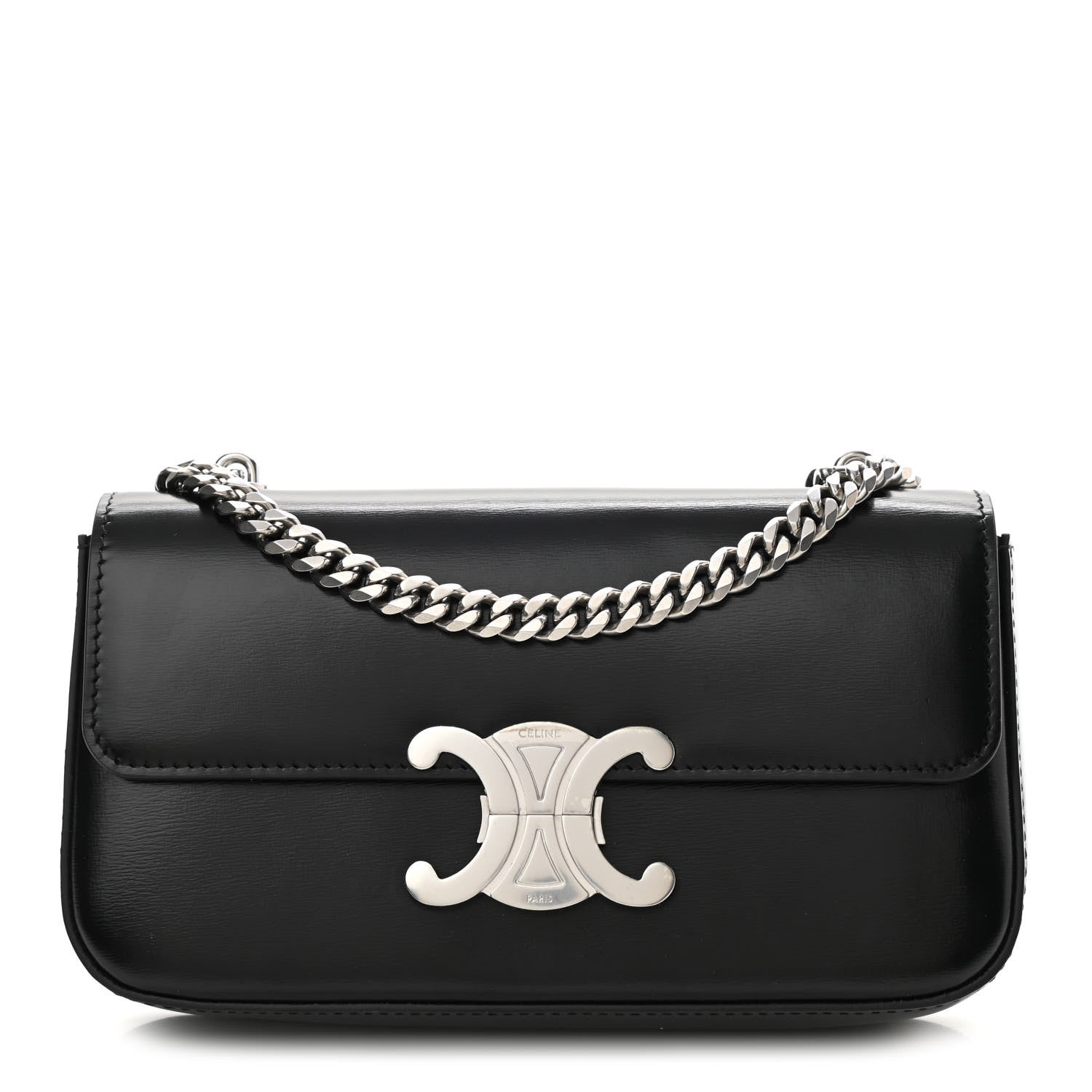 Celine Shiny Calfskin Triomphe Chain Shoulder Bag Black 1 of 10