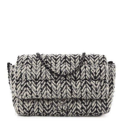 Chanel Tweed Puffy Horizontal Quilted Flap Black White 1 of 9