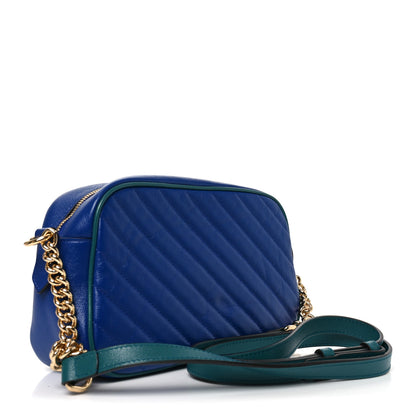 Gucci Azalea Calfskin Enamel Matelasse Diagonal Small Torchon GG Marmont Chain Shoulder Bag Imperial Blue Pavone 3 of 10