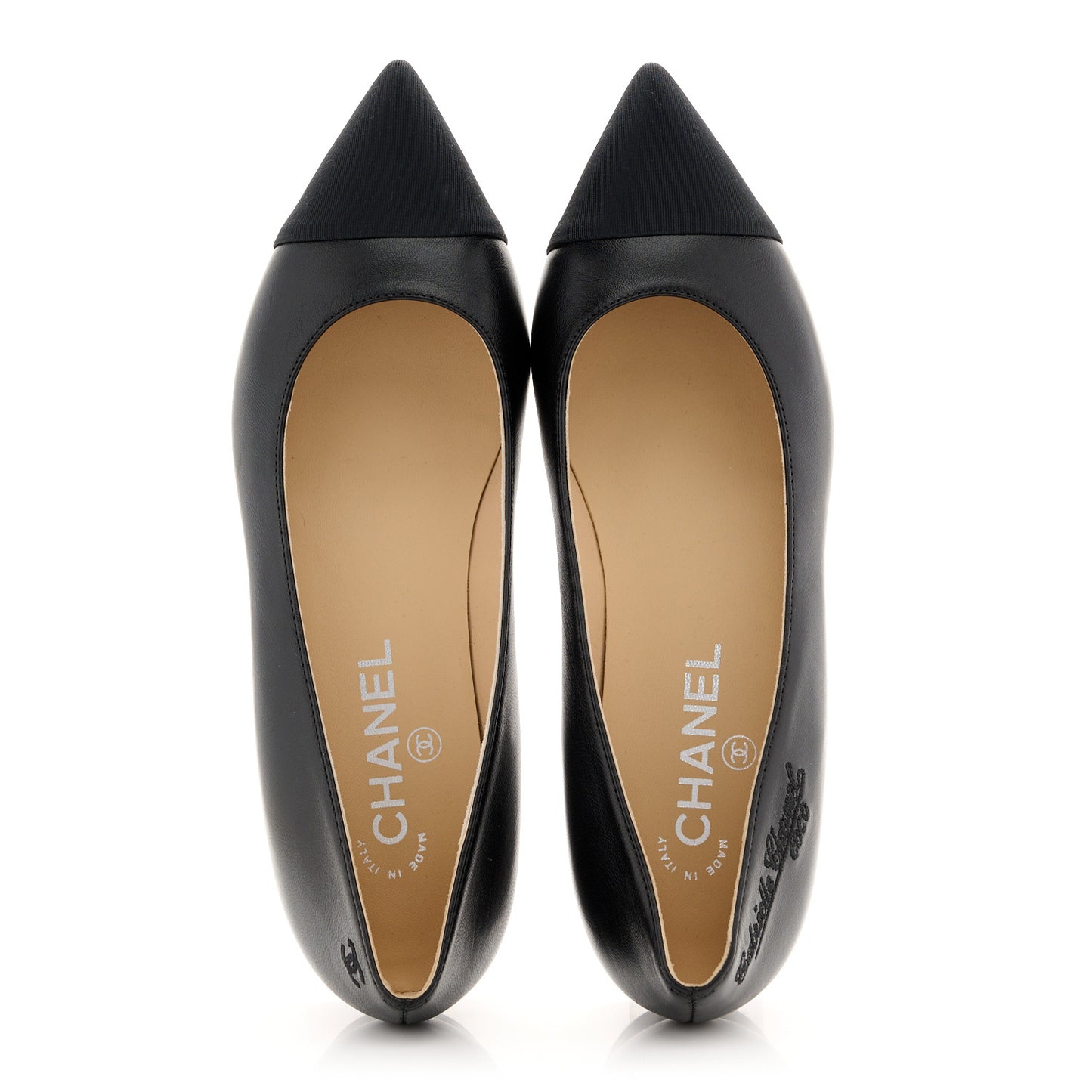 Lambskin Pointed Toe CC Gabrielle Ballerina Flats 37.5 Black