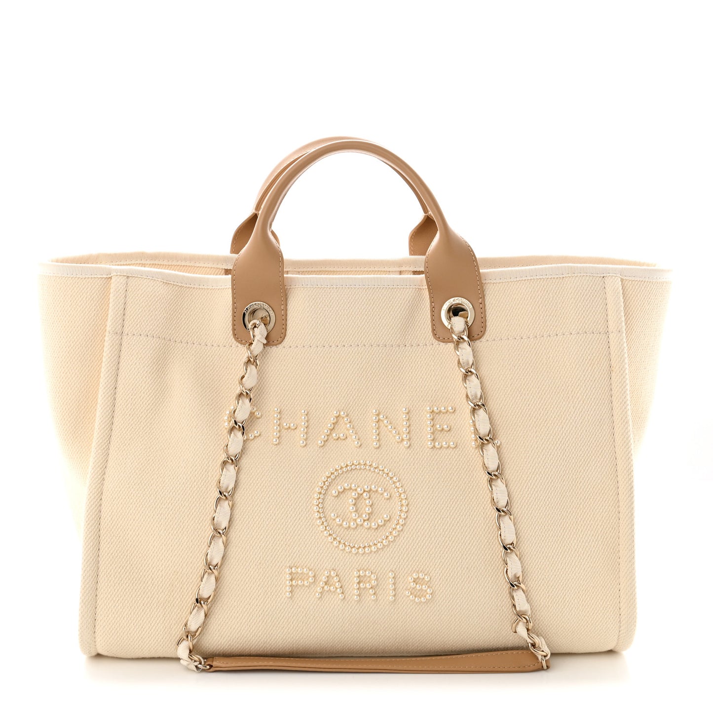 Canvas Pearl Medium Deauville Tote Ecru Beige
