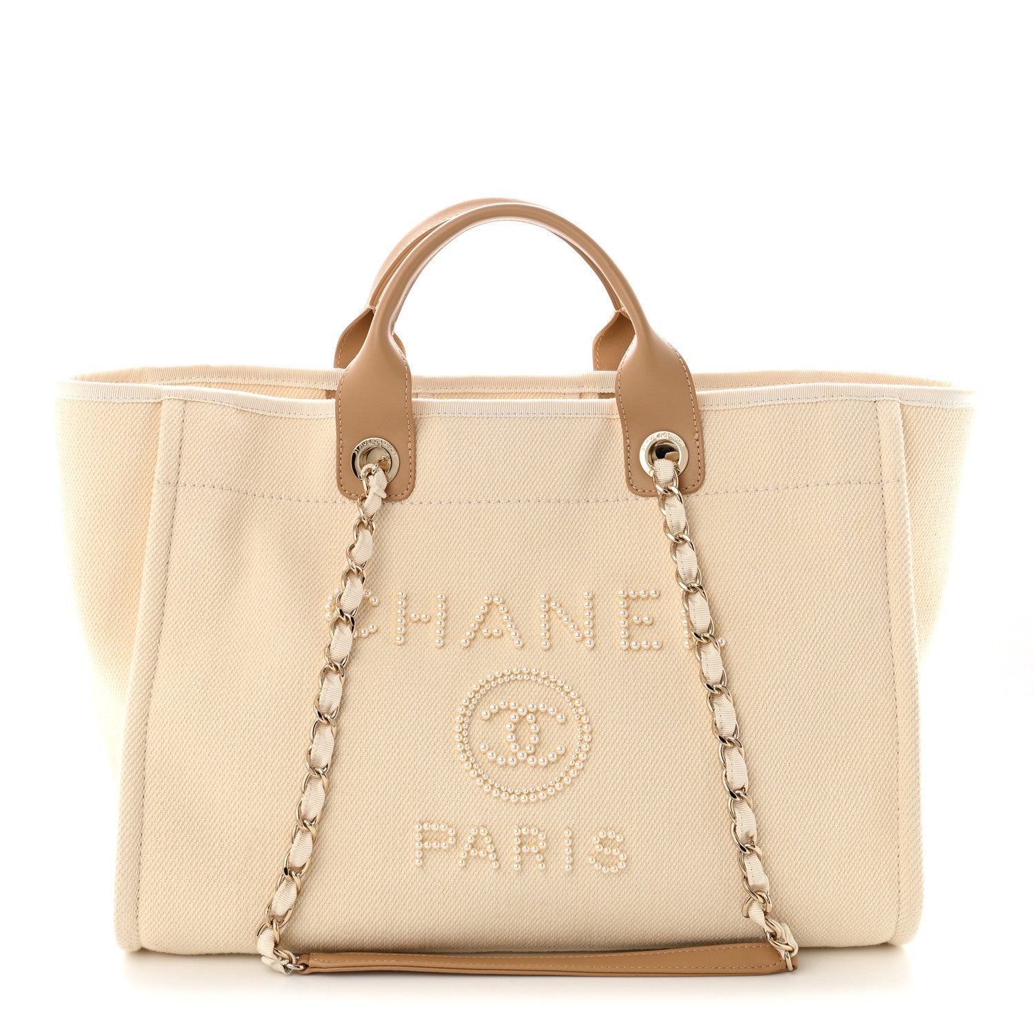 Chanel Canvas Pearl Medium Deauville Tote Ecru Beige 1 of 10