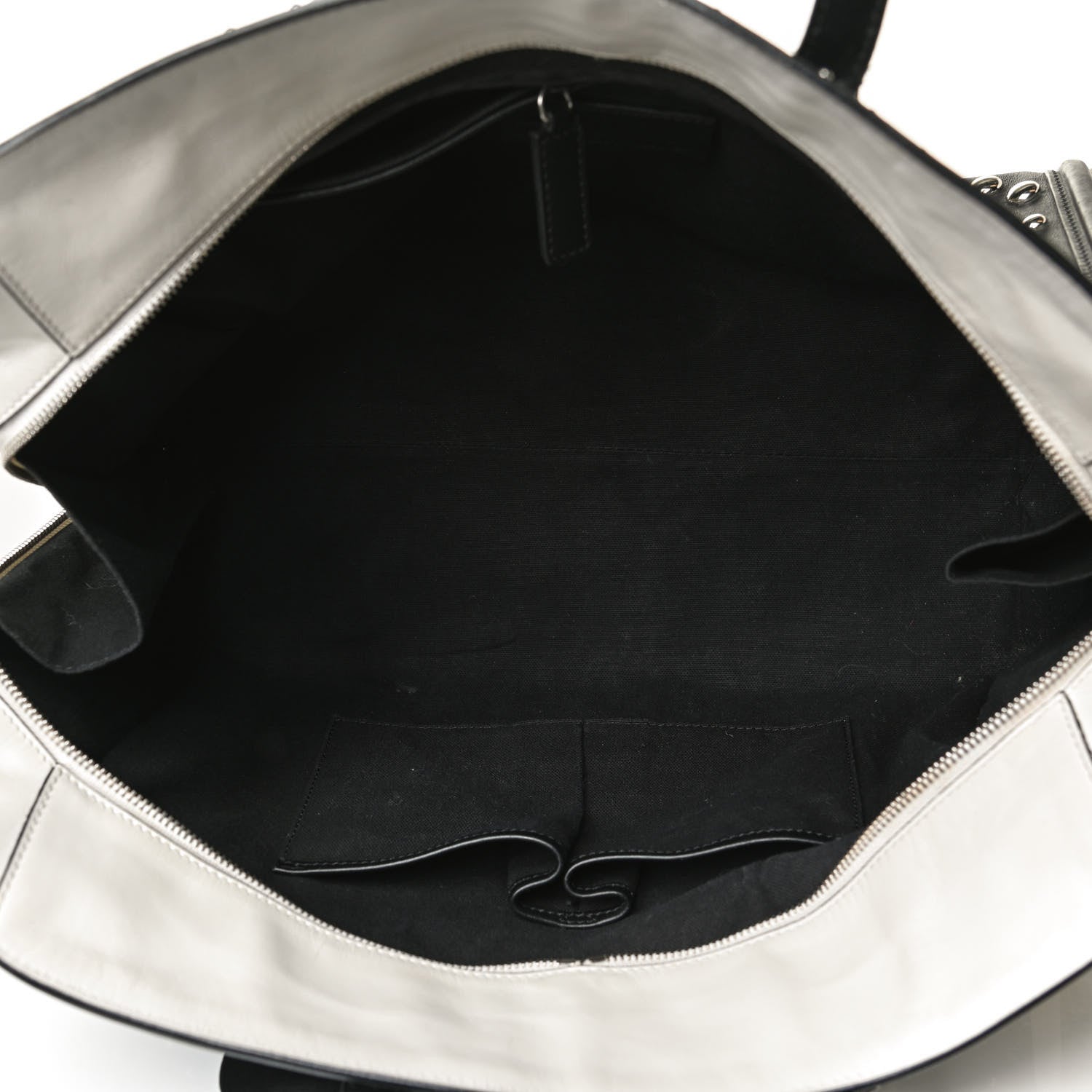 Alexander McQueen Calfskin Large Studded Padlock Zip Around Tote Black White 4 of 17
