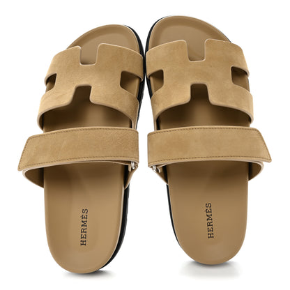 Hermes Suede Goatskin Womens Chypre Sandals 39 Beige Lin 2 of 10