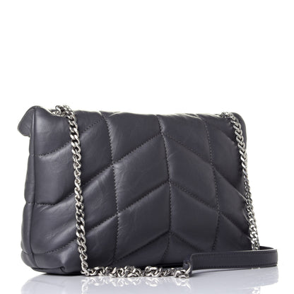 Saint Laurent Lambskin Quilted Toy Loulou Puffer Monogram Chain Satchel Storm 3 of 9