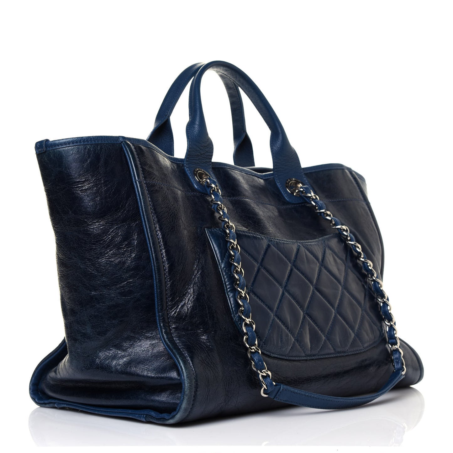 Glazed Calfskin Large Deauville Tote Blue
