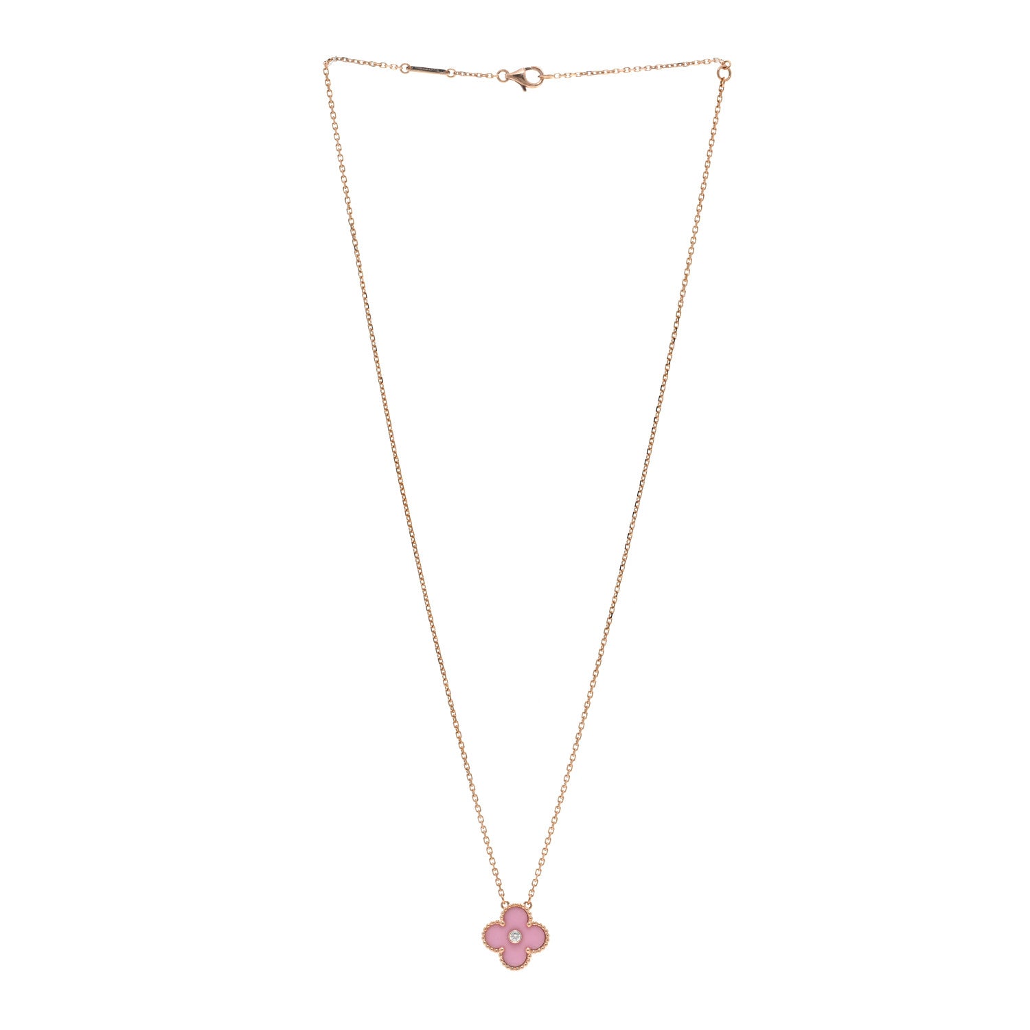 Van Cleef & Arpels VAN CLEEF & ARPELS 18K Rose Gold Diamond Pink Porcelain Vintage Alhambra Pendant Necklace 3 of 6