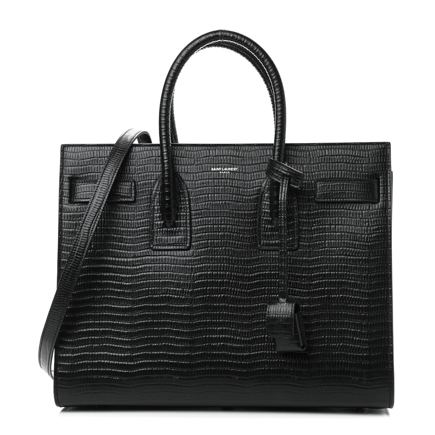 Saint Laurent Lizard Embossed Calfskin Small Sac De Jour Black 1 of 8