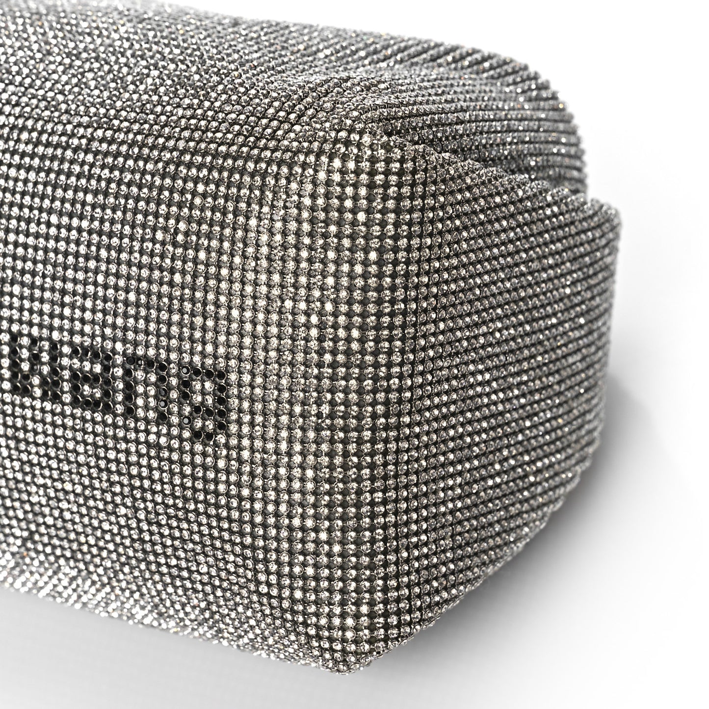 Mesh Crystal Rhinestone Mini Scrunchie Clutch Black Silver