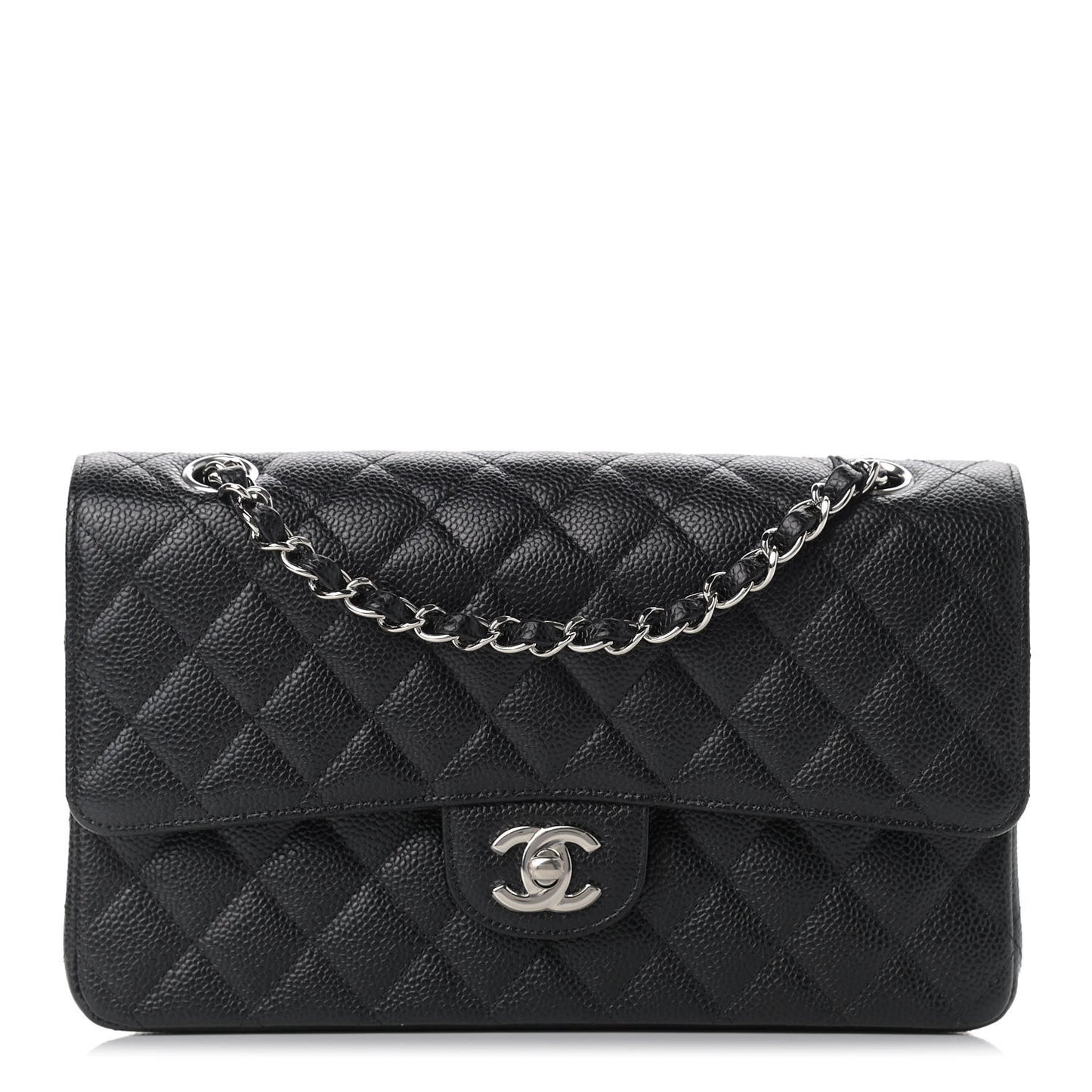 Caviar Quilted Medium Double Flap Black