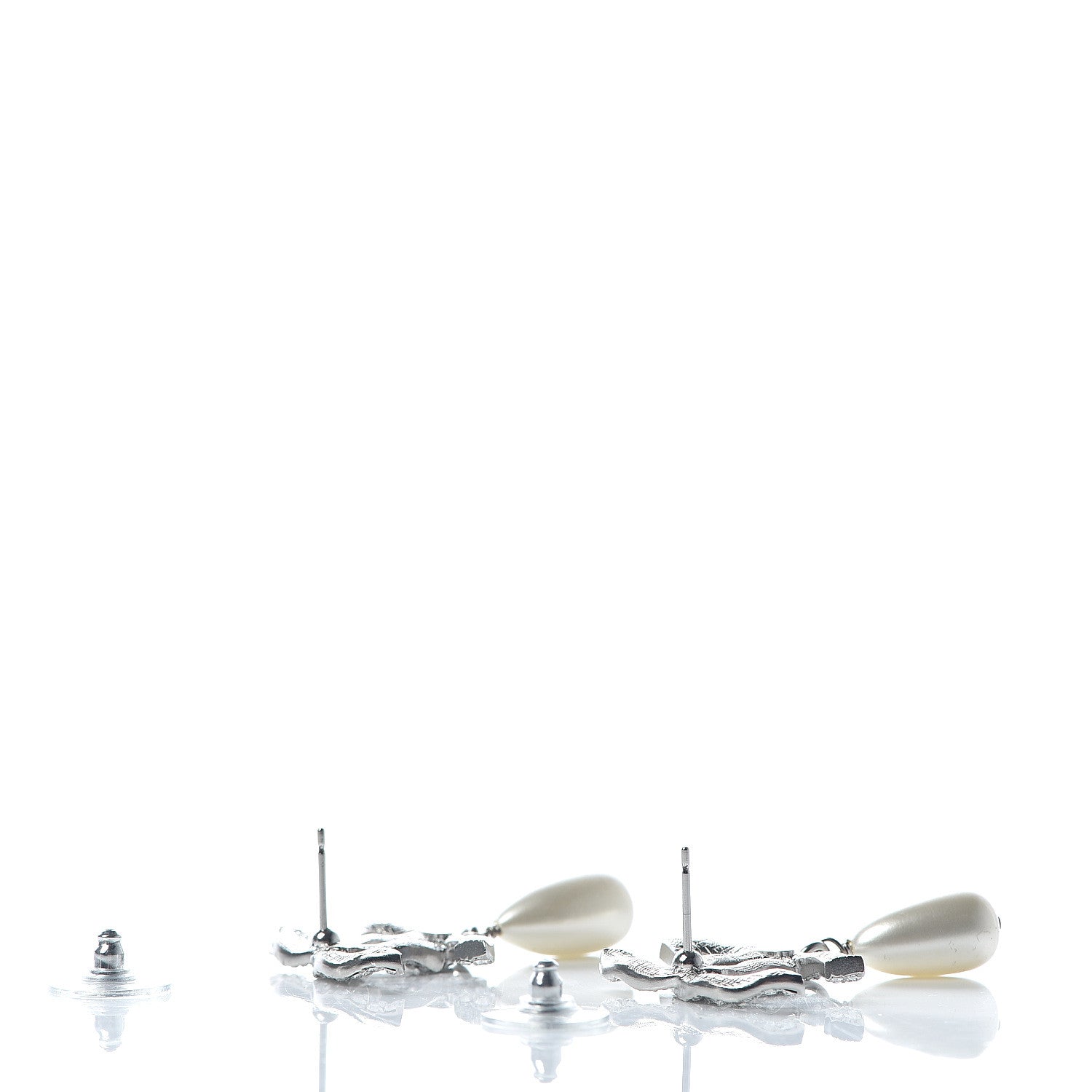 Chanel Crystal Pearl CC Drop Darling Bows Earrings Silver Pearly White 3 of 5