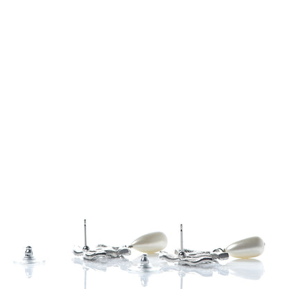 Chanel Crystal Pearl CC Drop Darling Bows Earrings Silver Pearly White 3 of 5