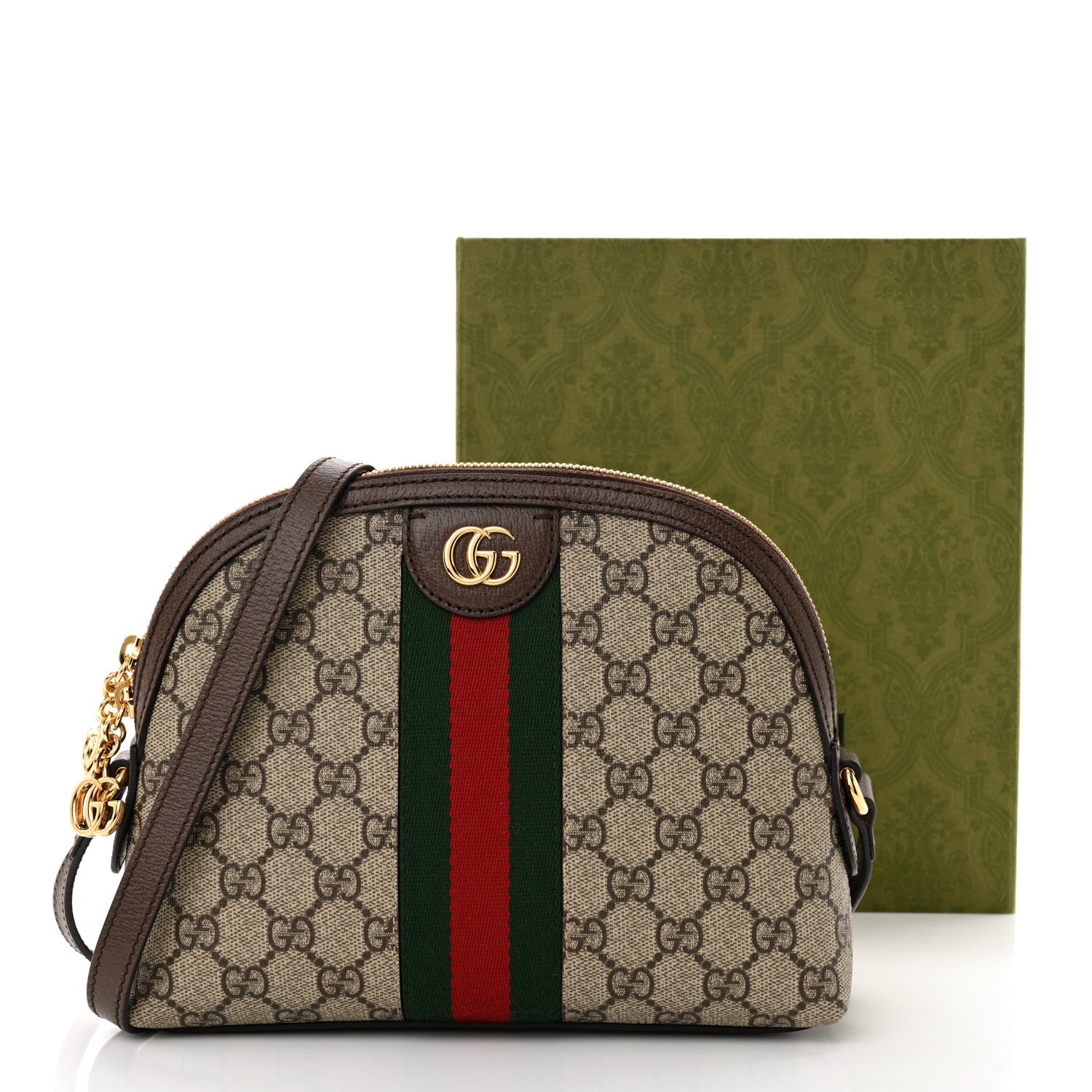 Gucci GG Supreme Monogram Textured Dollar Calfskin Web Small Ophidia Dome Shoulder Bag Beige Ebony New Acero 11 of 11