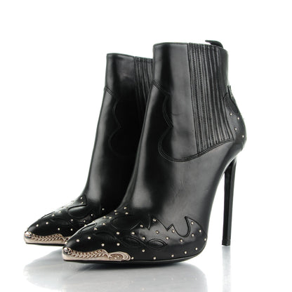 Saint Laurent Matte Calfskin Studded Western Ankle Boots 38 Black 3 of 8