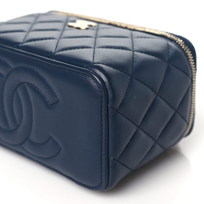 Chanel Lambskin Quilted Small Top Handle Vanity Case With Chain Dark Blue Light Blue 10 of 12