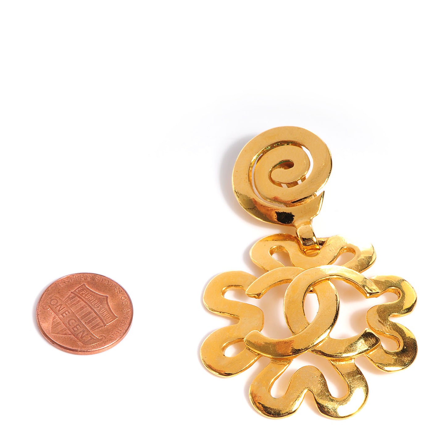 CC Spiral Drop Clip On Earrings Gold