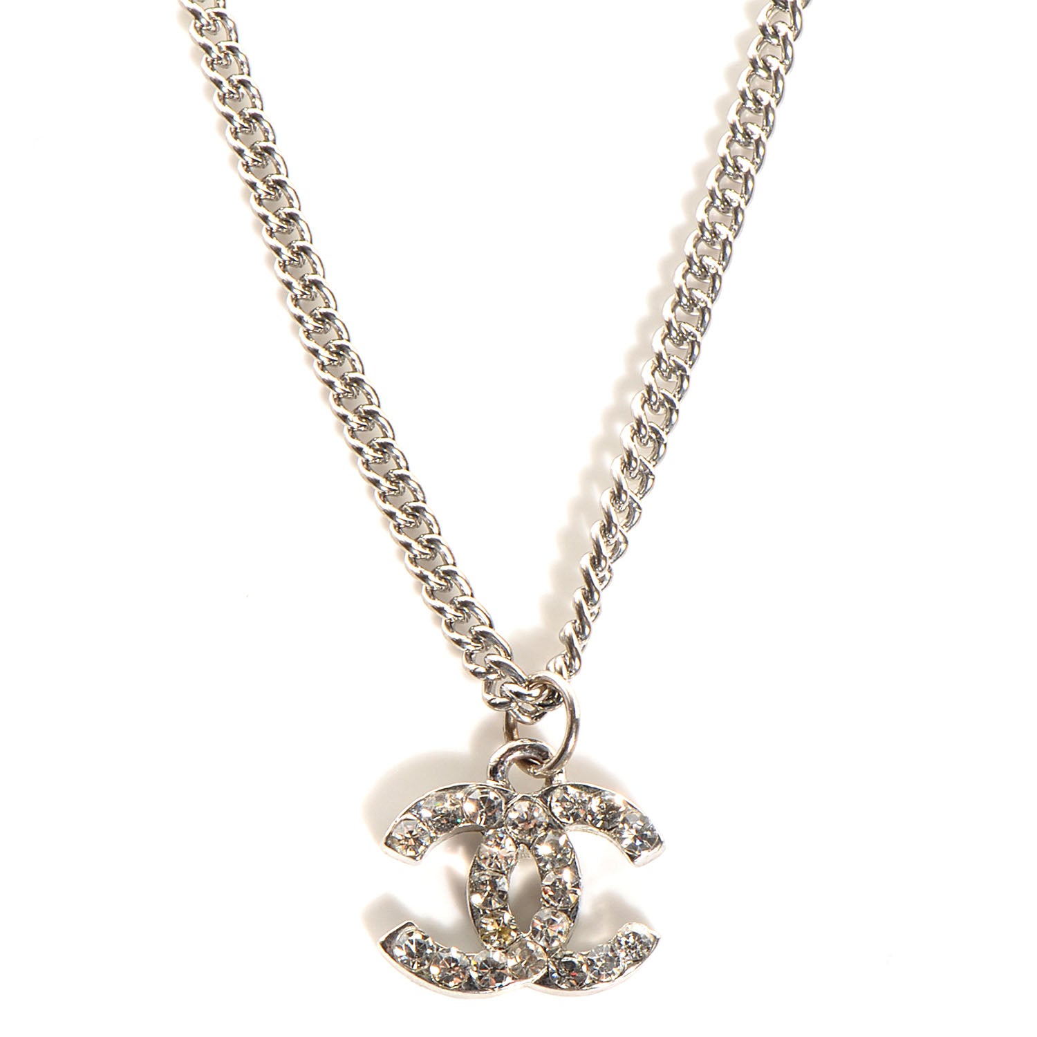 Chanel Crystal CC Timeless Necklace Silver 1 of 5