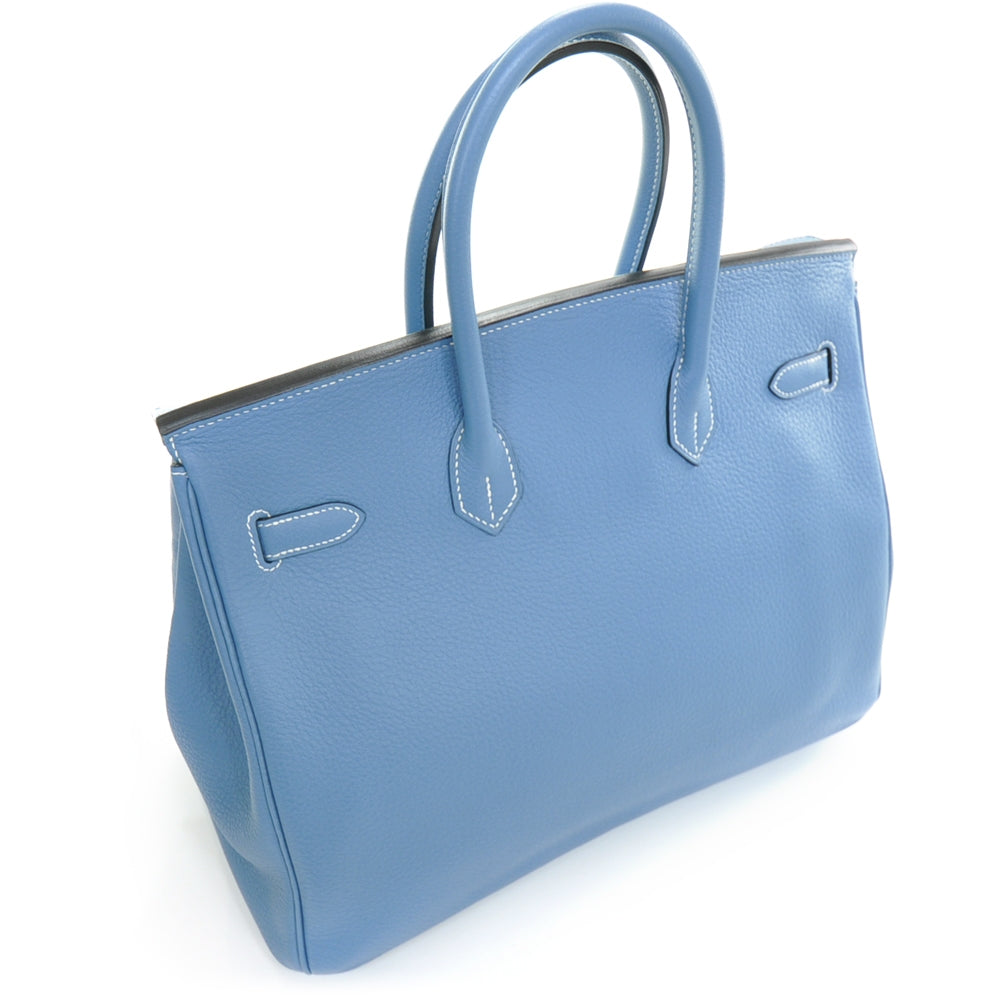 Hermes Clemence Leather BIRKIN 35 Blue Jean Tote Bag 4 of 9