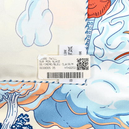 Hermes Silk Sur Mon Nuage Scarf 90 Creme Bleu Clair 7 of 7