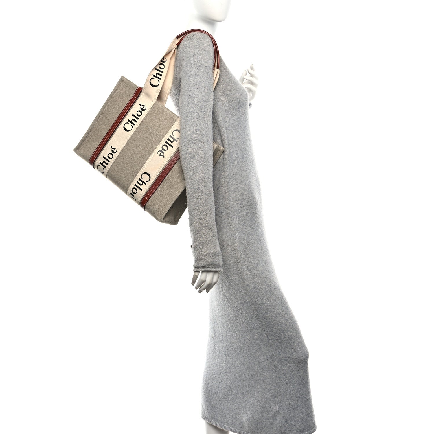Chloe Cotton Calfskin Medium Woody Ribbon Tote White Brown 2 of 10
