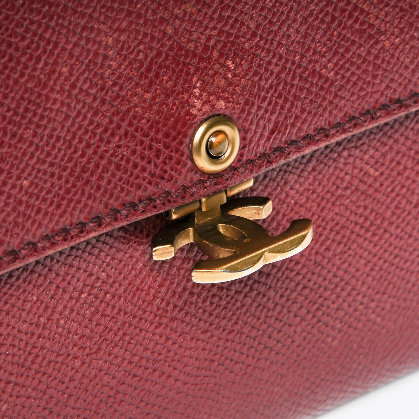 Grained Calfskin CC Flap Wallet Dark Red